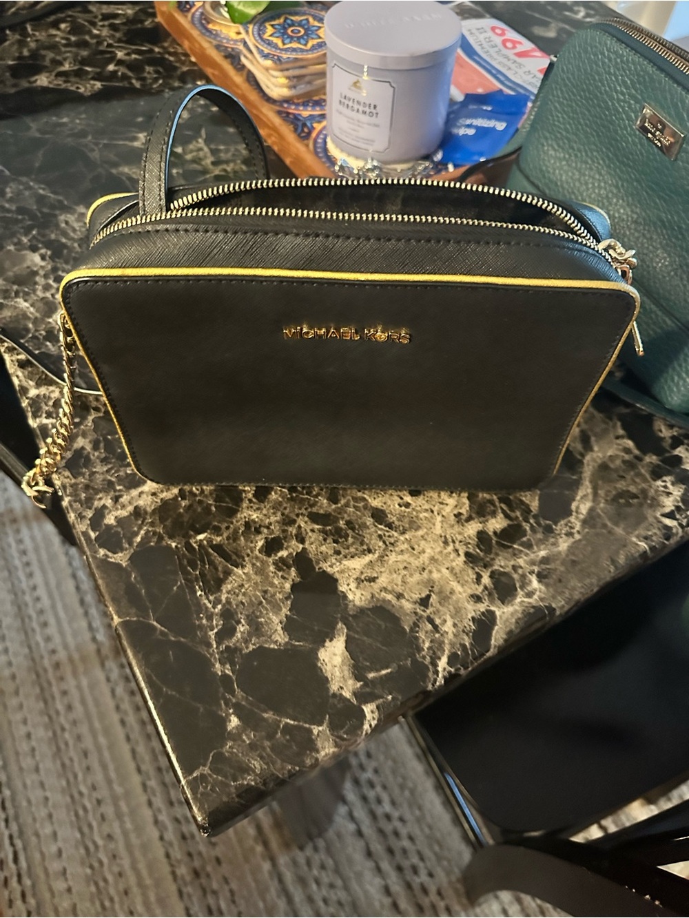 Michael Kors Black Crossbody with Gold Trim
